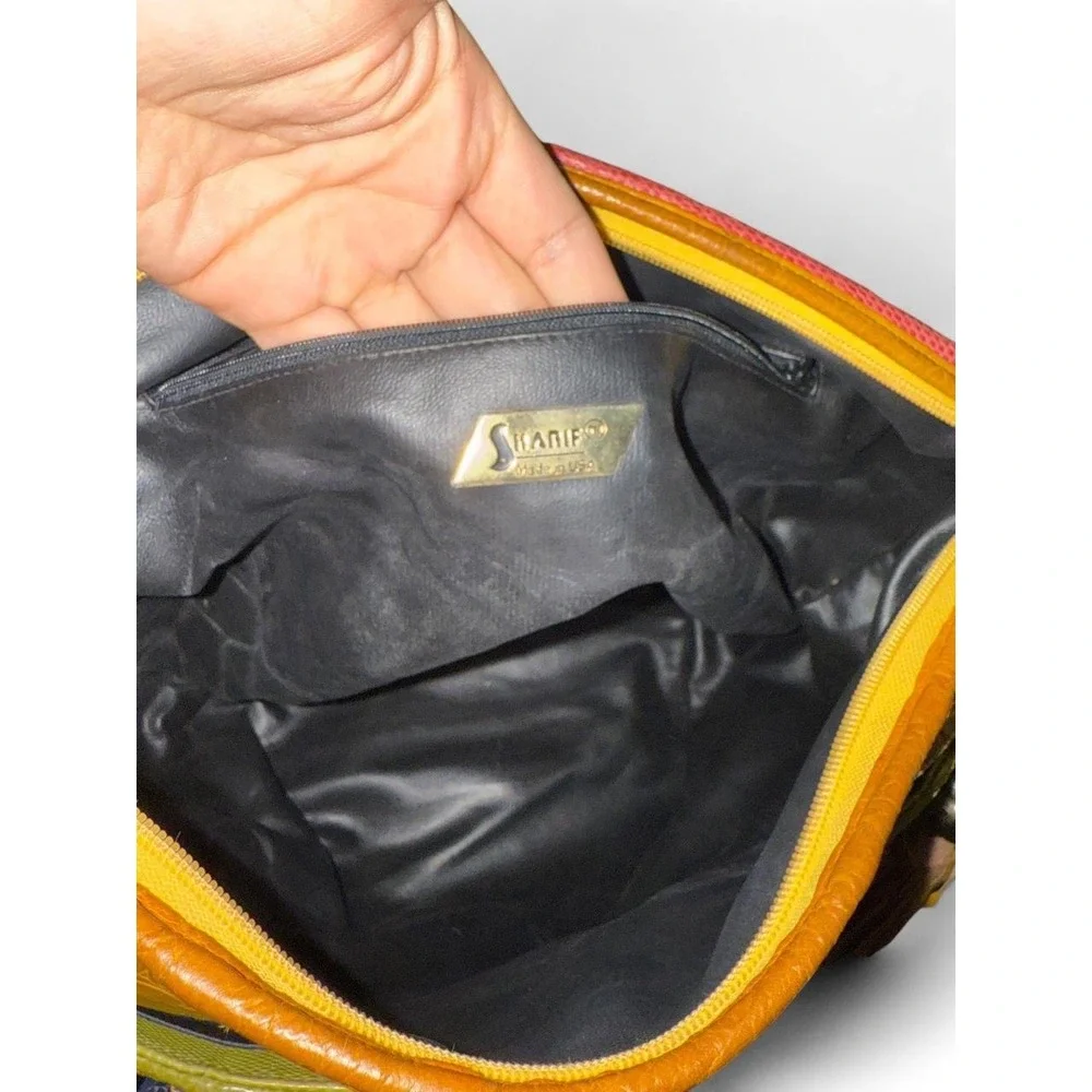 Vintage Sharif 80s 90s Multicolor Patchwork Leather Shoulder Bag Made in USA